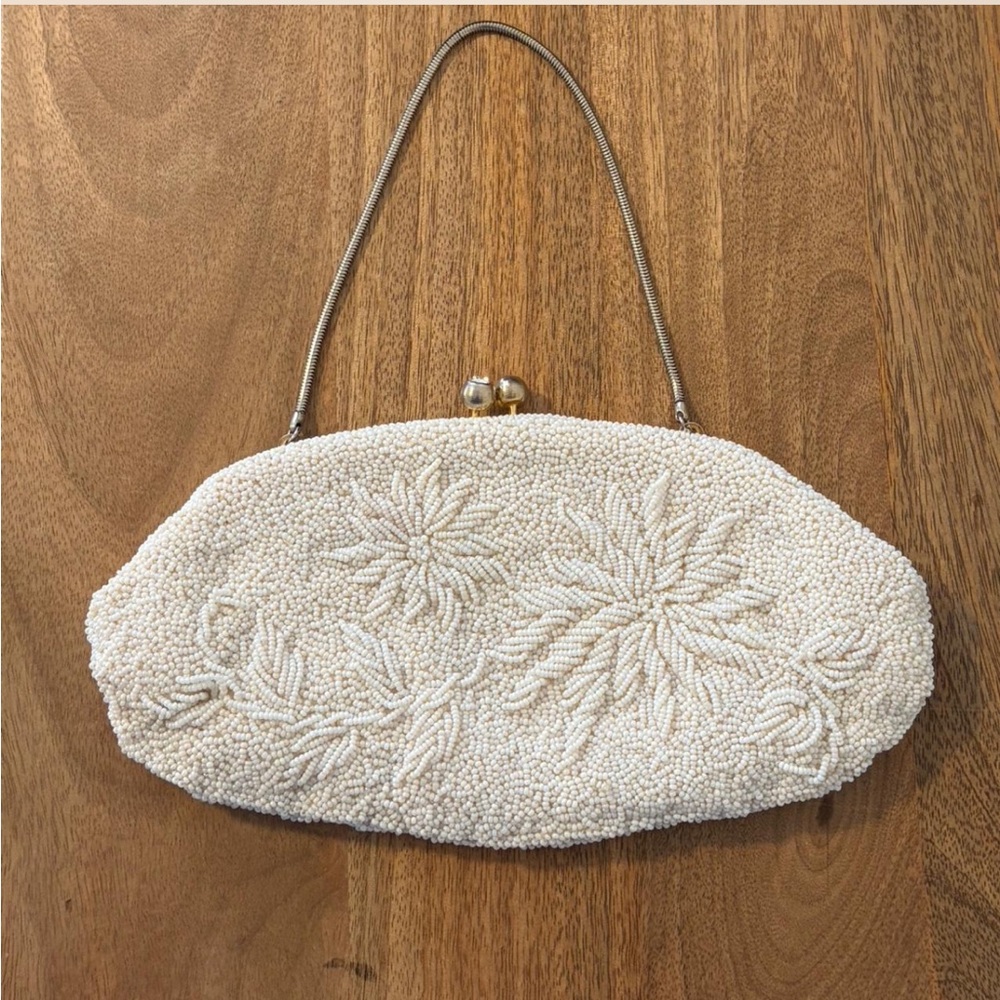 Vintage White Beaded Floral Clutch | Bridal Wedding Spring Summer Purse